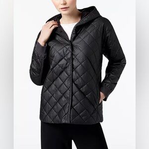 Eileen Fisher Women’s Black Quilted Hooded Jacket, Size Medium, outdoors,